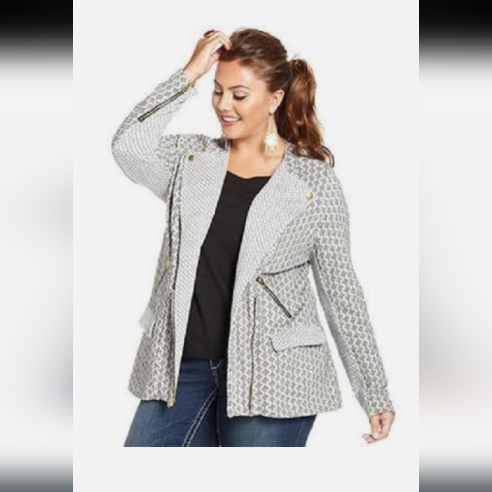 Lucky Lotus Knit Moto Zip Jacket Sweater Size 3X